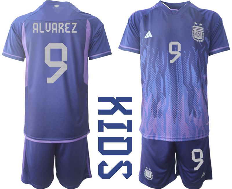 Youth 2022 World Cup National Team Argentina away purple #9 Soccer Jersey->customized soccer jersey->Custom Jersey